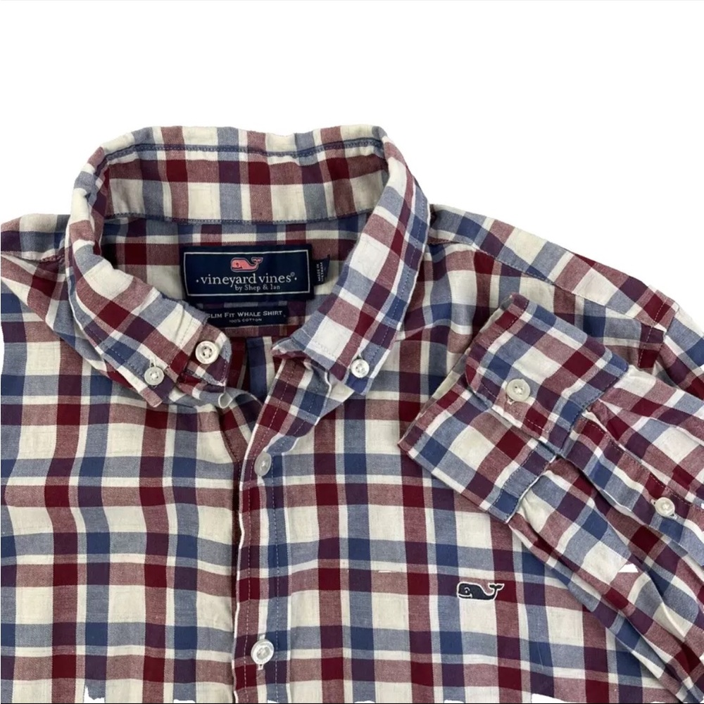 Mens Vineyard Vines Slim Fit Whale Shirt Button Down Long Sleeve Sz M Red Blue
